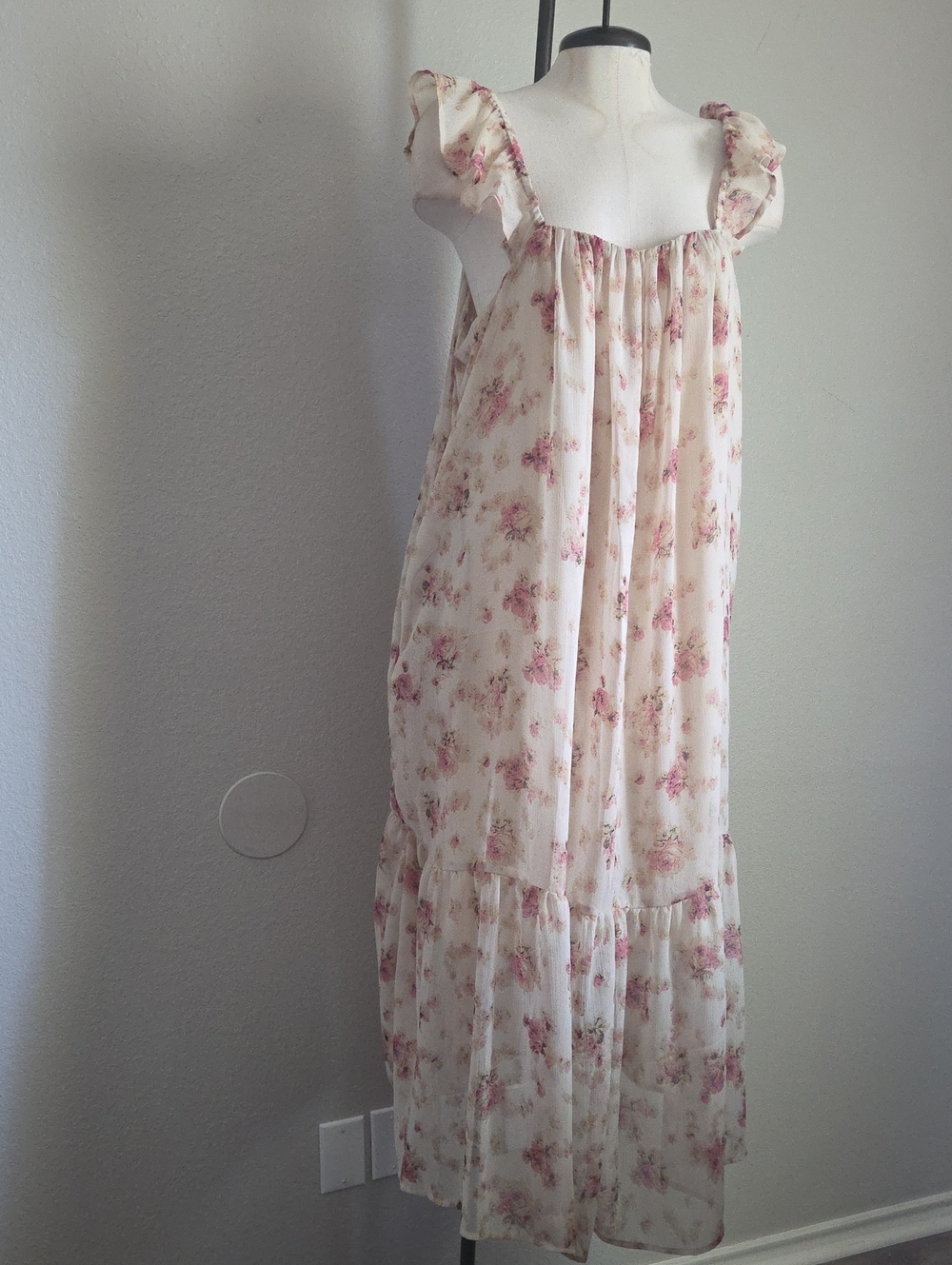 a.n.a Cream Maxi Dress with Pink Floral Print